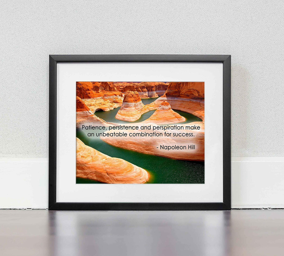 Napoleon Hill Quotes-"Patience, Persistence &amp; Perspiration"-10 x 8" Inspirational Wall Art. Typographic Grand Canyon Photo Print-Ready to Frame. Home-Office-School-Gym Decor. Great Motivational Gift!