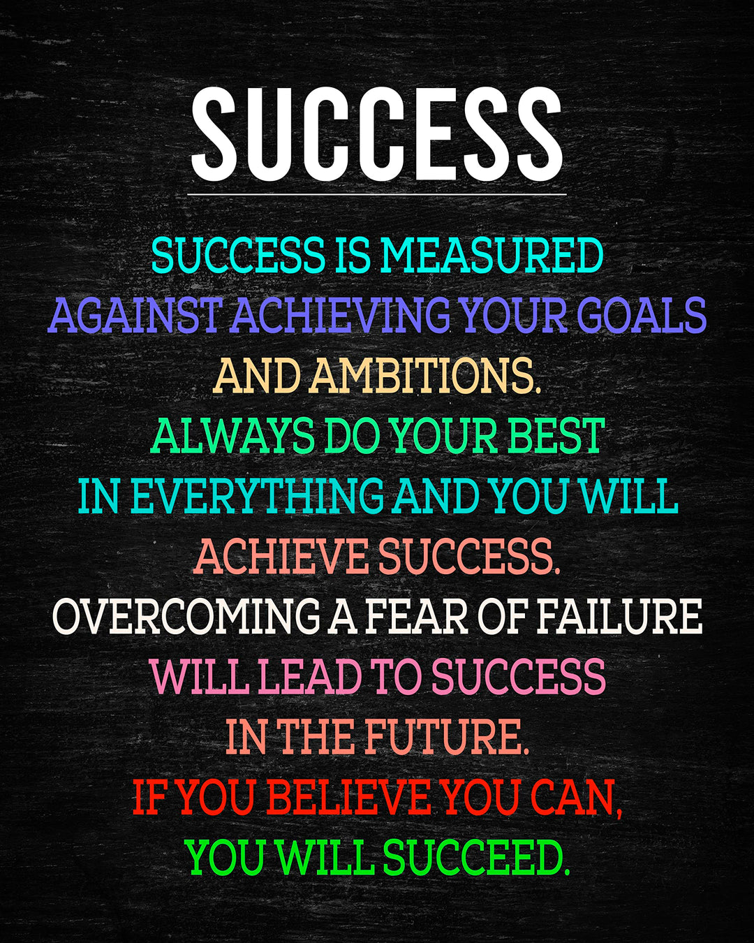 Grit, Mindset, Success Motivational Quotes Poster Pack -Set of (6) - 8 x 10" Prints -Ready to Frame. Inspirational Wall Art for Home-Office-School-Gym-Sales Decor. Great Signs for Motivation!