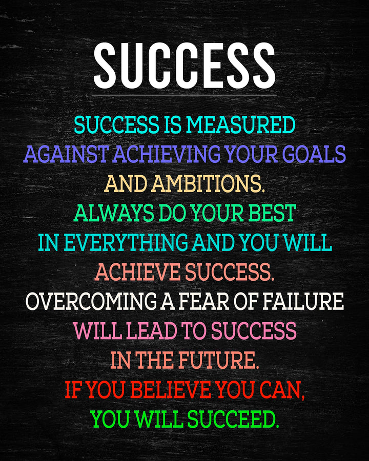 Grit, Mindset, Success Motivational Quotes Poster Pack -Set of (6) - 8 x 10" Prints -Ready to Frame. Inspirational Wall Art for Home-Office-School-Gym-Sales Decor. Great Signs for Motivation!