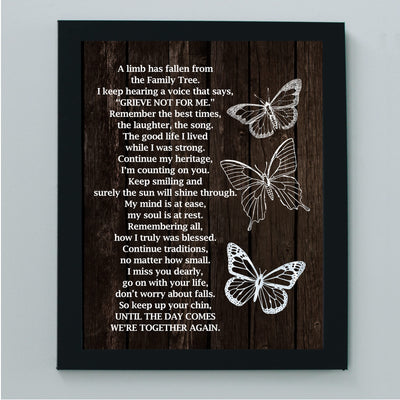 "A Limb Has Fallen From the Family Tree" Inspirational Memorial Wall Art -8 x10" Loving Sympathy Butterfly Print -Ready to Frame. Home-Office-Spiritual-Christian Decor. Gift of Remembrance!