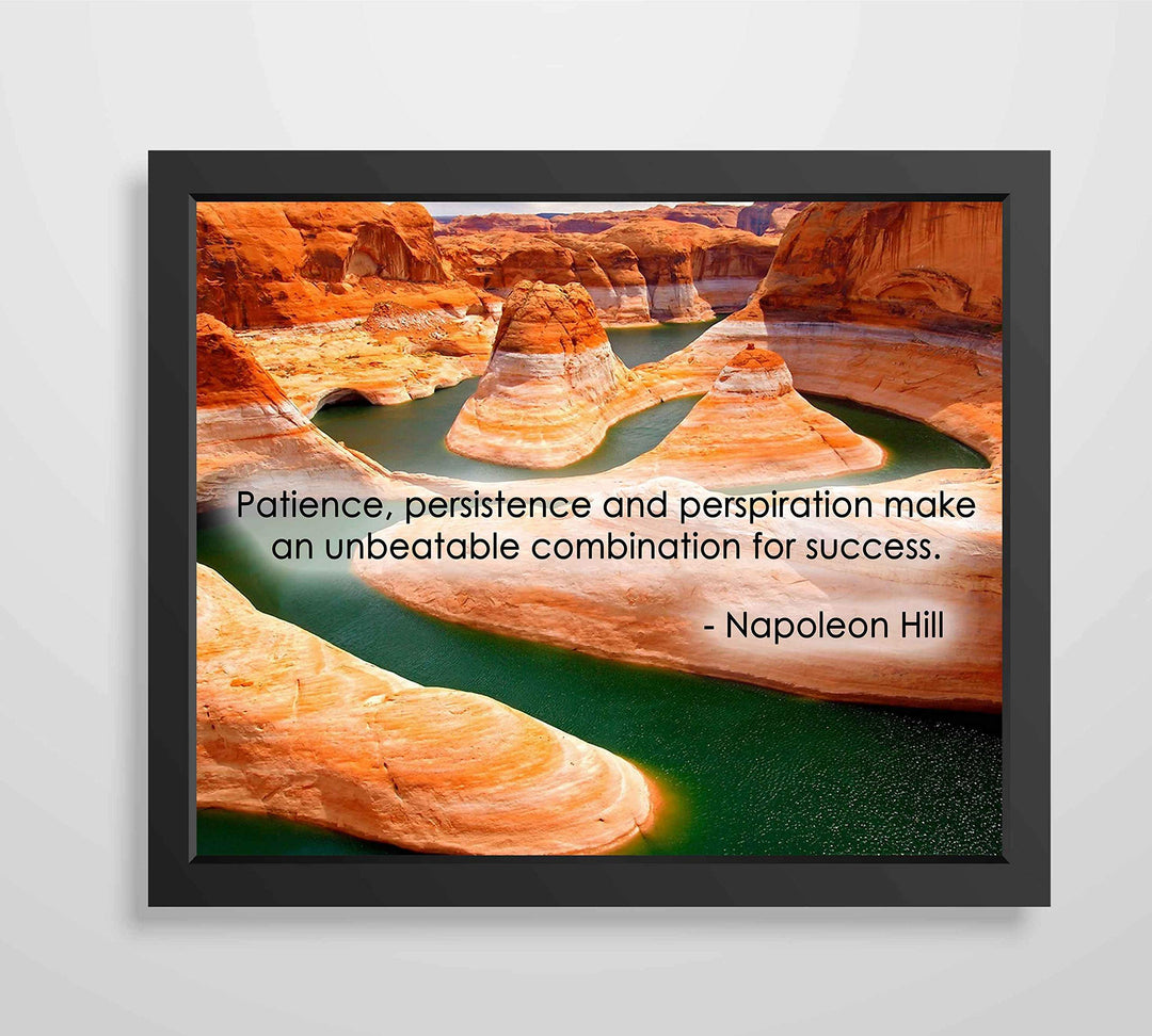 Napoleon Hill Quotes-"Patience, Persistence &amp; Perspiration"-10 x 8" Inspirational Wall Art. Typographic Grand Canyon Photo Print-Ready to Frame. Home-Office-School-Gym Decor. Great Motivational Gift!
