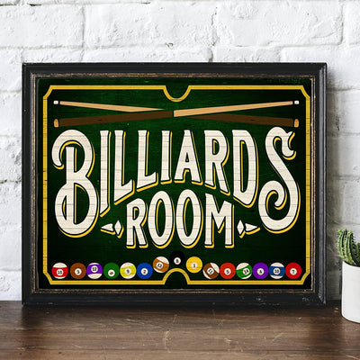 "Billiards Room" -Vintage Pool Room Sign - 14 x 11"