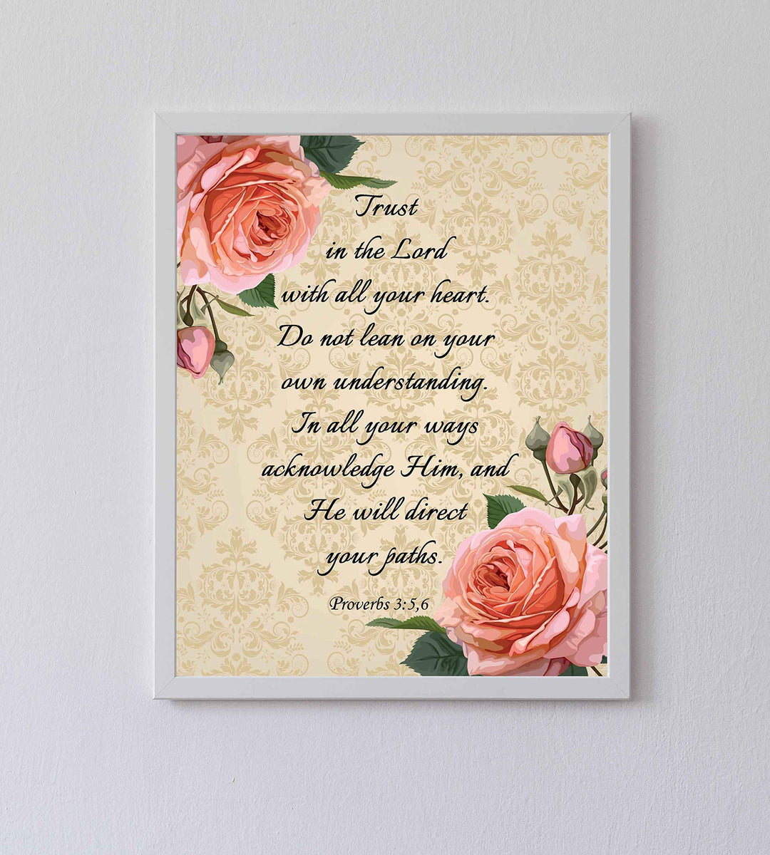 Proverbs 3:5-6-?Trust in the Lord With All Your Heart? Bible Verse Wall Art-8x10" Floral Typographic Scripture Print-Ready to Frame. Home-Office-Church D?cor. Great Christian Gift. Have Faith in Him!