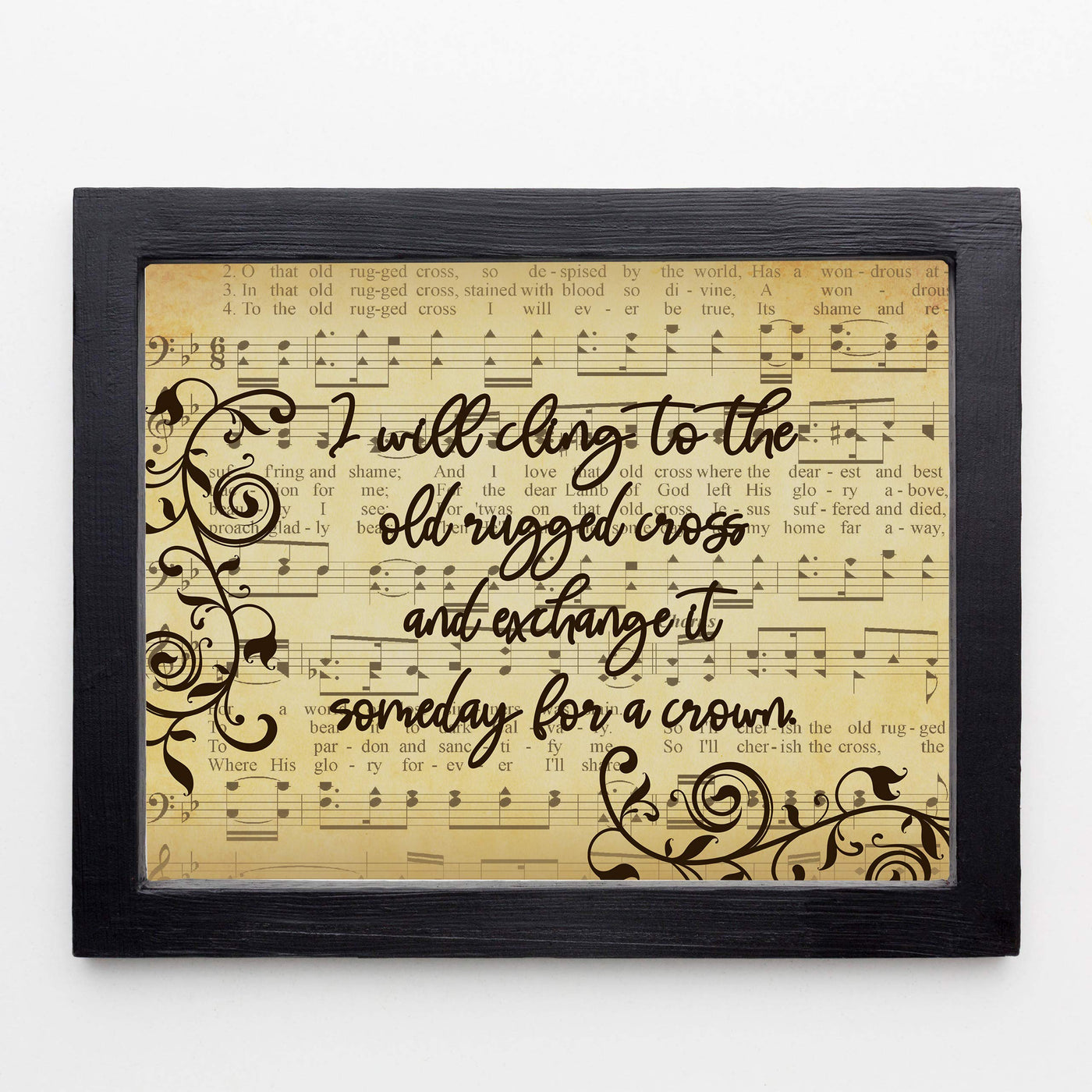 I Will Cling to the Old Rugged Cross Praise Hymns Sheet Music Art -10 x 8" Wall Print w/Replica Distressed Parchment Design-Ready to Frame. Great Classic Hymn for Home-Office-Studio-Church Decor!