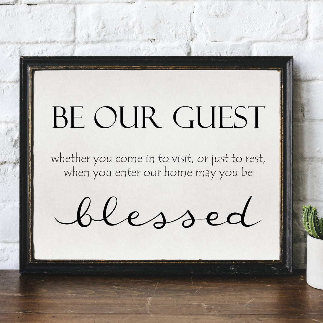 Be Our Guest-Inspirational Welcome Sign Wall Art -14 x 11" Rustic Farmhouse Print-Ready to Frame. Modern Typographic Design. Home-Guest Room-Patio-Lake-Beach House Decor. Great Housewarming Gift!