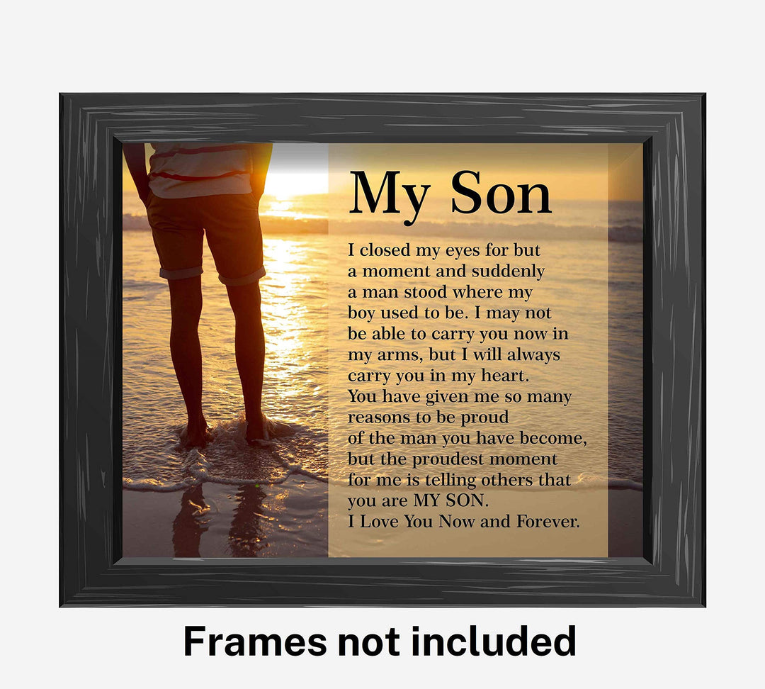 My Son-Love You Now &amp; Forever Inspirational Family Wall Art -10 x 8" Modern Typographic Beach Sunset Print-Ready to Frame. Loving, Heartfelt Message for All Sons. Great Wedding-Graduation Gift!