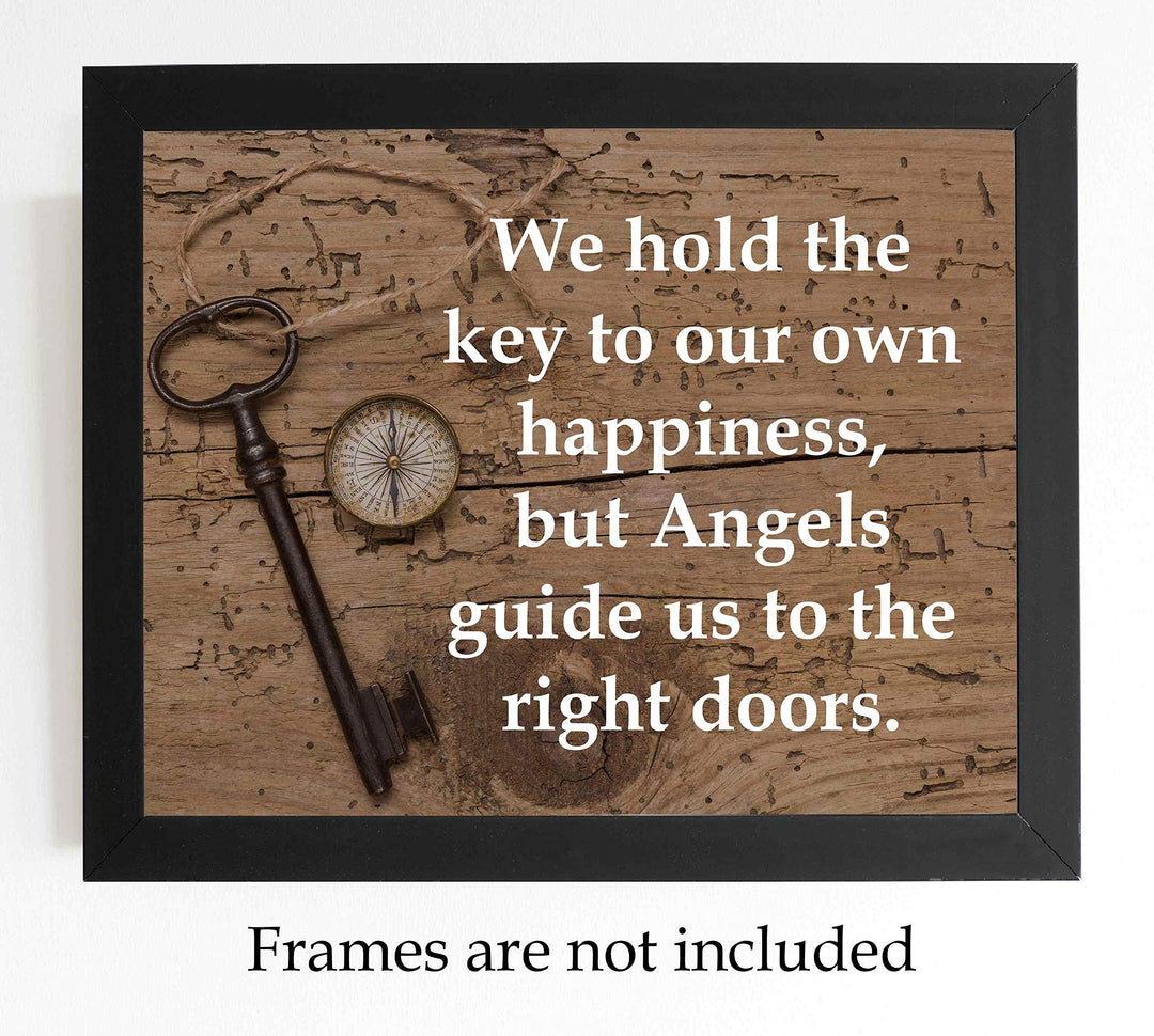 We Hold the Keys-Angels Guide Us to the Right Doors-Inspirational Wall Print-10 x 8" Spiritual Wall Art Sign with Key &amp; Compass Image-Ready to Frame. Christian Decor for Home-Office-School-Church!