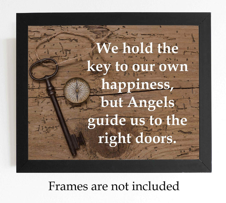 We Hold the Keys-Angels Guide Us to the Right Doors-Inspirational Wall Print-10 x 8" Spiritual Wall Art Sign with Key &amp; Compass Image-Ready to Frame. Christian Decor for Home-Office-School-Church!