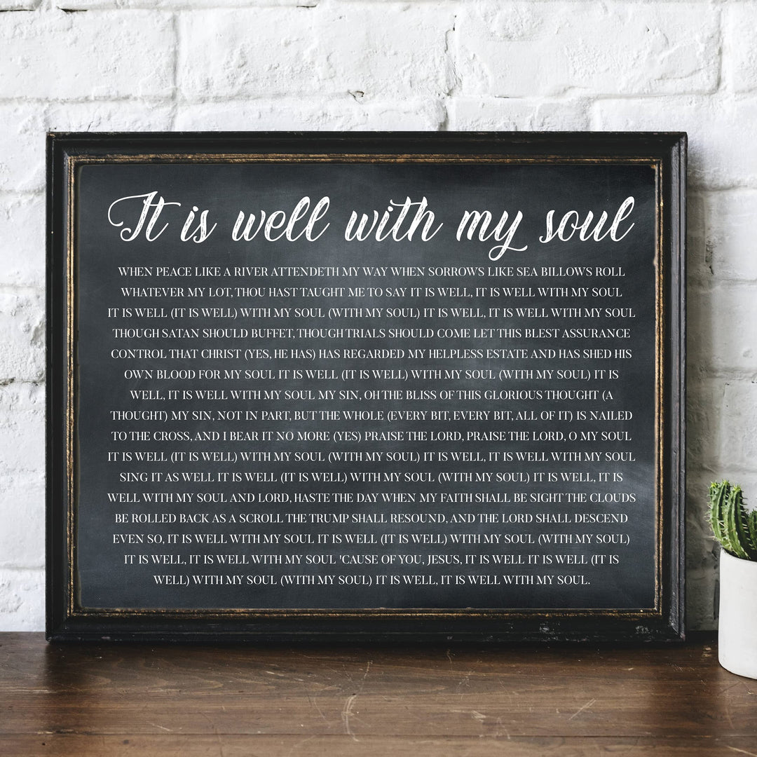 It Is Well With My Soul Christian Hymn Music Wall Art -14 x11" Inspirational Scripture Song Lyrics Word Art Print -Ready to Frame. Classic Hymnal Decoration for Home-Office-Religious Decor &amp; Gifts!