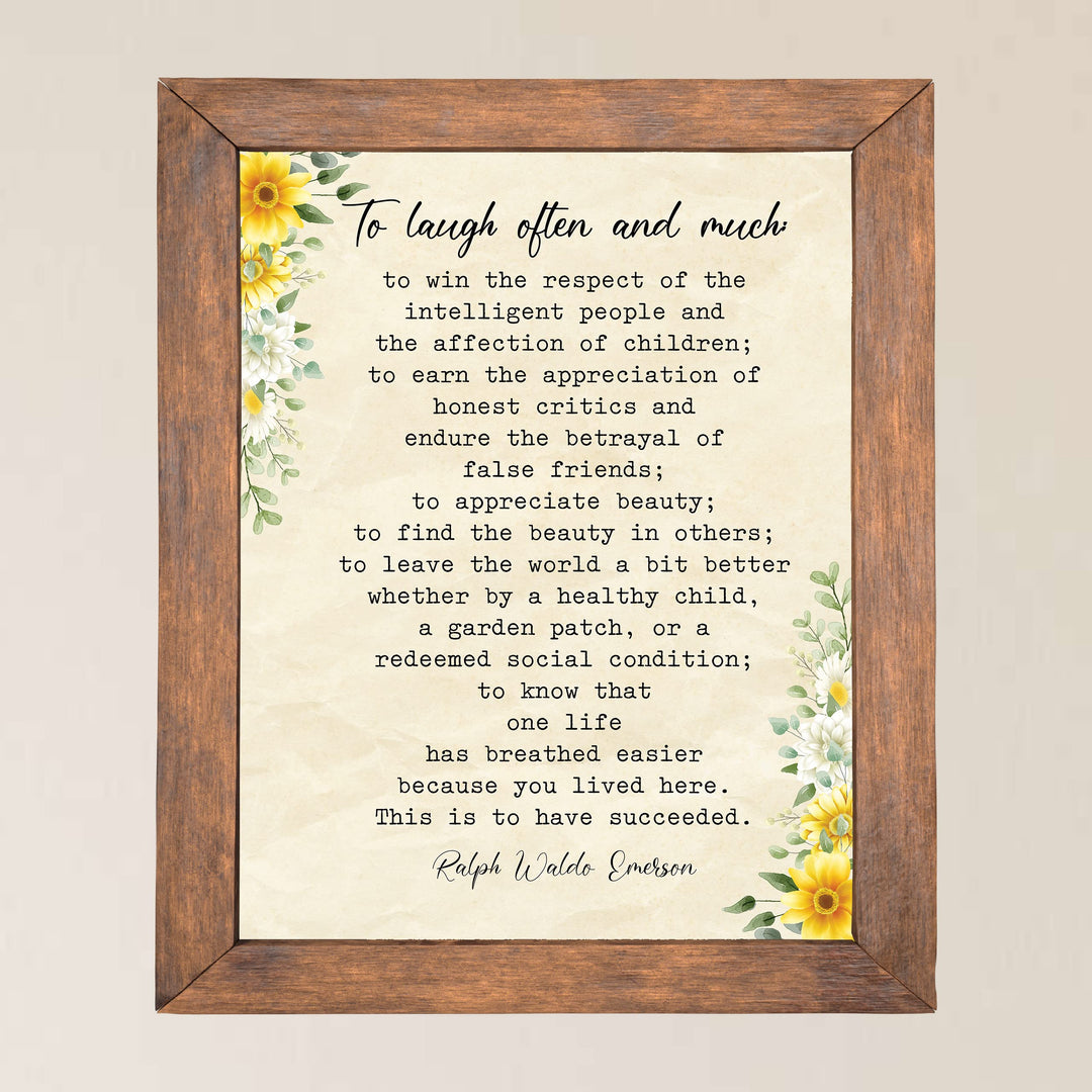 To Laugh Often and Much-Ralph Waldo Emerson Poem Print - 11 x 14" Floral Poetic Wall Art Print -Ready to Frame. Inspirational Home-Office-Study-Classroom-Library Decor. Great Gift for Poetry Fans!