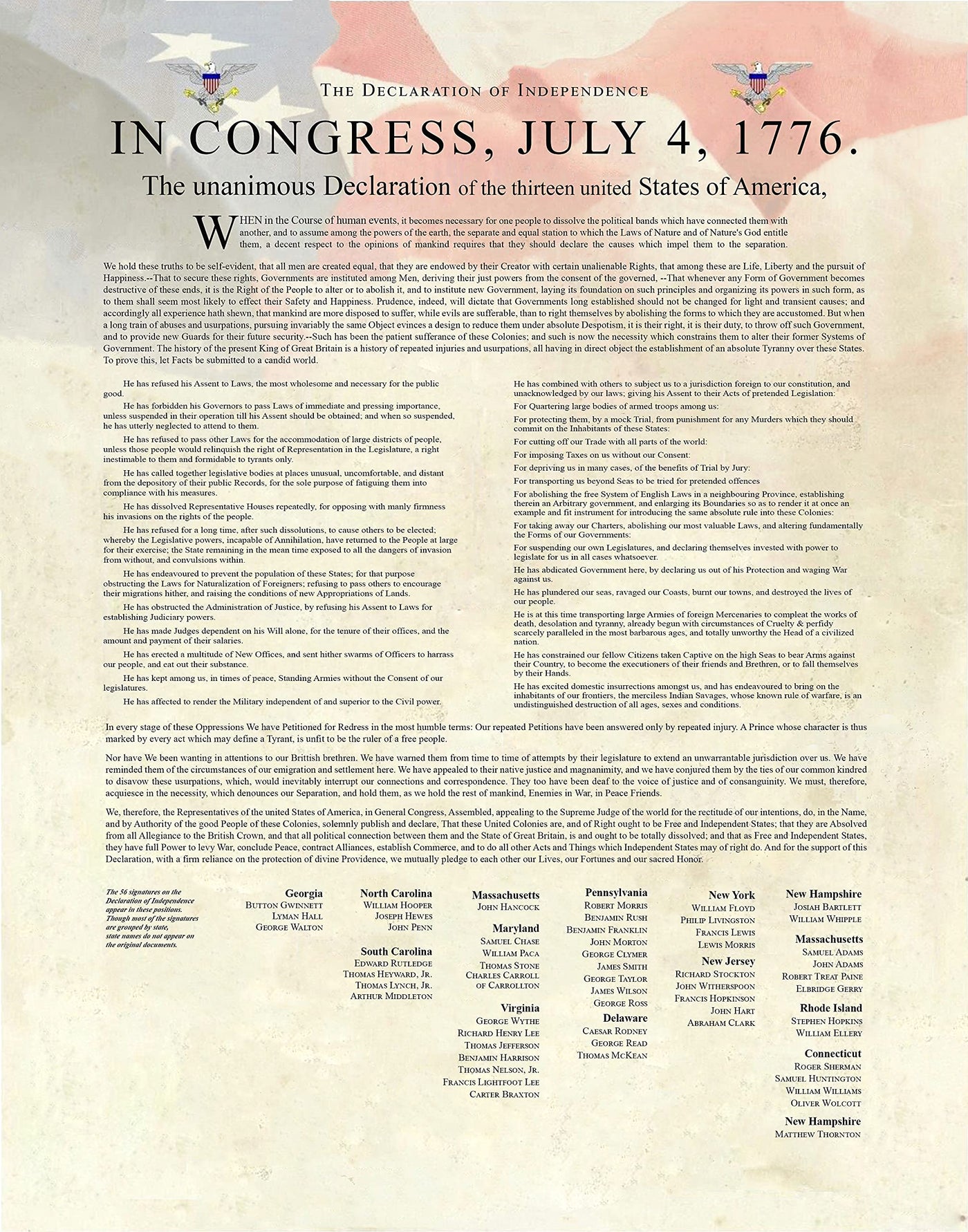 Constitution, Declaration of Independence, & Bill of Rights-set of (3) -11 x 14" Patriotic Wall Prints -Ready To Frame. Ivory Parchment Replica w/American Flag. Home-Office-School-Library Decor!