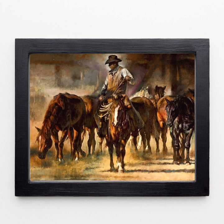 Cowboy Riding Horses- Western Wall Art Sign- 10 x 8"- Country Rustic Replica Art Print-Ready to Frame. Home-Lodge-Camp-Cabin Decor. Great Gift for Cowboys &amp; Horse Lovers!