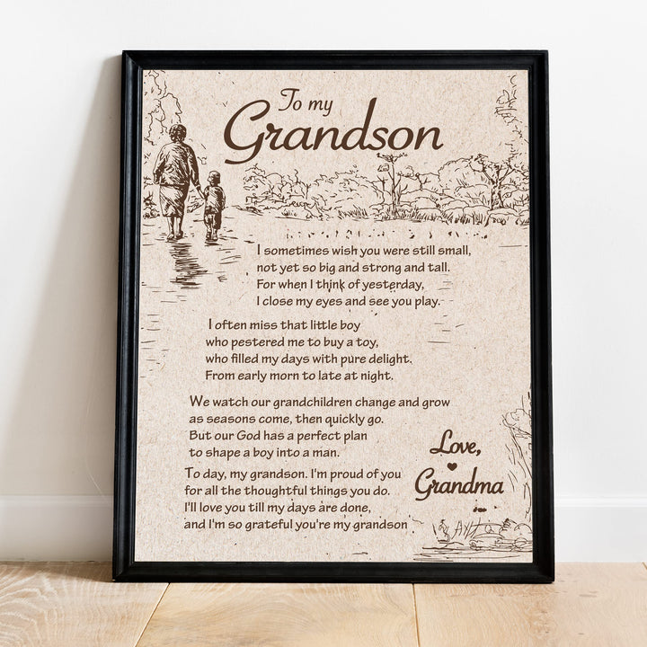 To My Grandson - Love Grandma Inspirational Love &amp; Family Wall Decor -11 x 14" Distressed Typographic Art Print -Ready to Frame. Home-Living Room-Office Decoration. Perfect Gift for All Grandsons!
