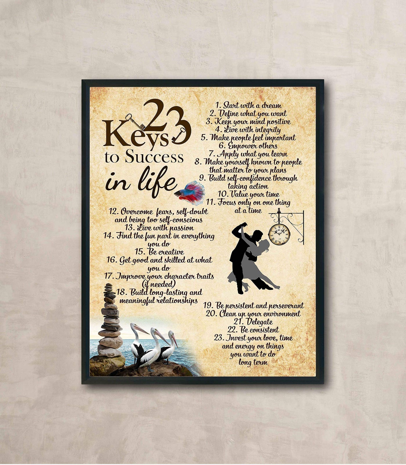 23 Keys to Success in Life Motivational Wall Art Sign -11 x 14" Inspirational Poster Print-Ready to Frame. Home-Office-School-Dorm Decor. Perfect for Classrooms! Great Successful Tips for All!