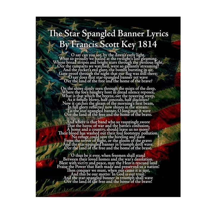 "Star Spangled Banner Lyrics"-National Anthem Song Art Wall Decor -11 x 14" American Flag Poster Print-Ready to Frame. Patriotic Home-Office-School-Garage-Cave-History Classroom Decor.