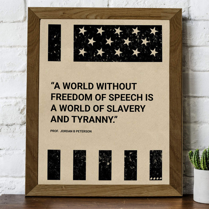 World Without Freedom of Speech-Is of Slavery &amp; Tyranny-American Flag Wall Art-8 x 10" Patriotic Poster Print-Ready to Frame. Rustic Decor for Home-Office-Bar-Cave. Show Your Love of USA &amp; Freedom!