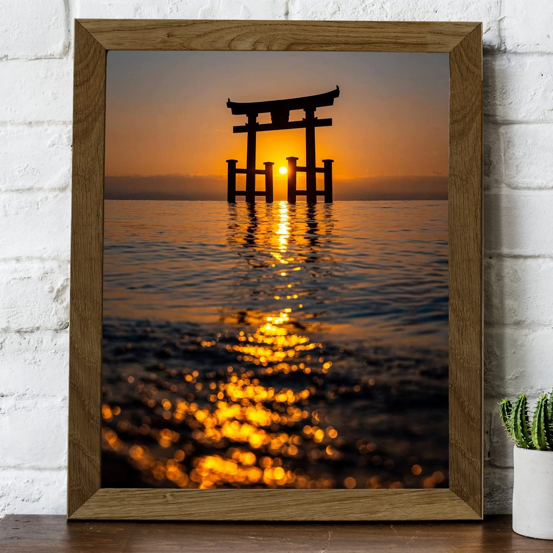 Shinto Shrine Inspirational Wall Art -8 x 10" Peaceful Beach Sunset Picture Print -Ready to Frame. Inspiring Decor for Home-Office-Studio-School-Ocean Themes. Great Zen Gift for Motivation!