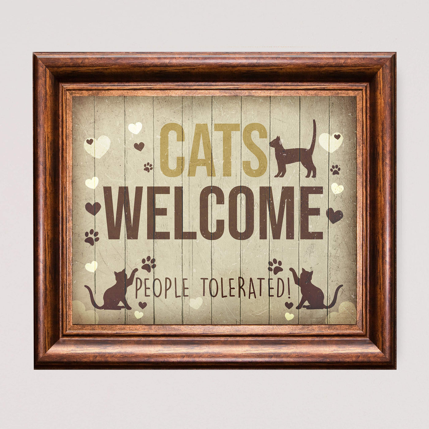 Cats Welcome-People Tolerated Funny Pet Wall Sign-10 x 8" Farmhouse Art Print w/Cat Images-Ready to Frame. Rustic Home-Entry-Patio-Office-Vet Clinic Decor. Great Gift! Printed on Photo Paper.