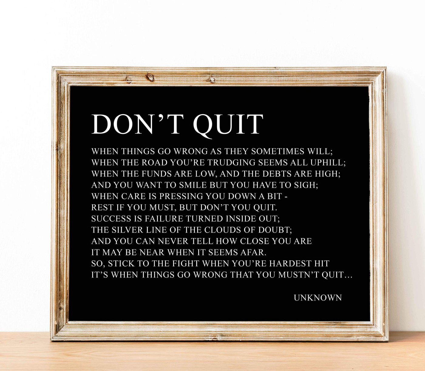 Don't Quit-Inspirational Poem Page Print-14 x 11" Poetic Wall Art Sign-Ready to Frame. Motivational Poster Print Perfect for Home-Office-Study-School Decor. Great Gift of Motivation for Poetry Fans!