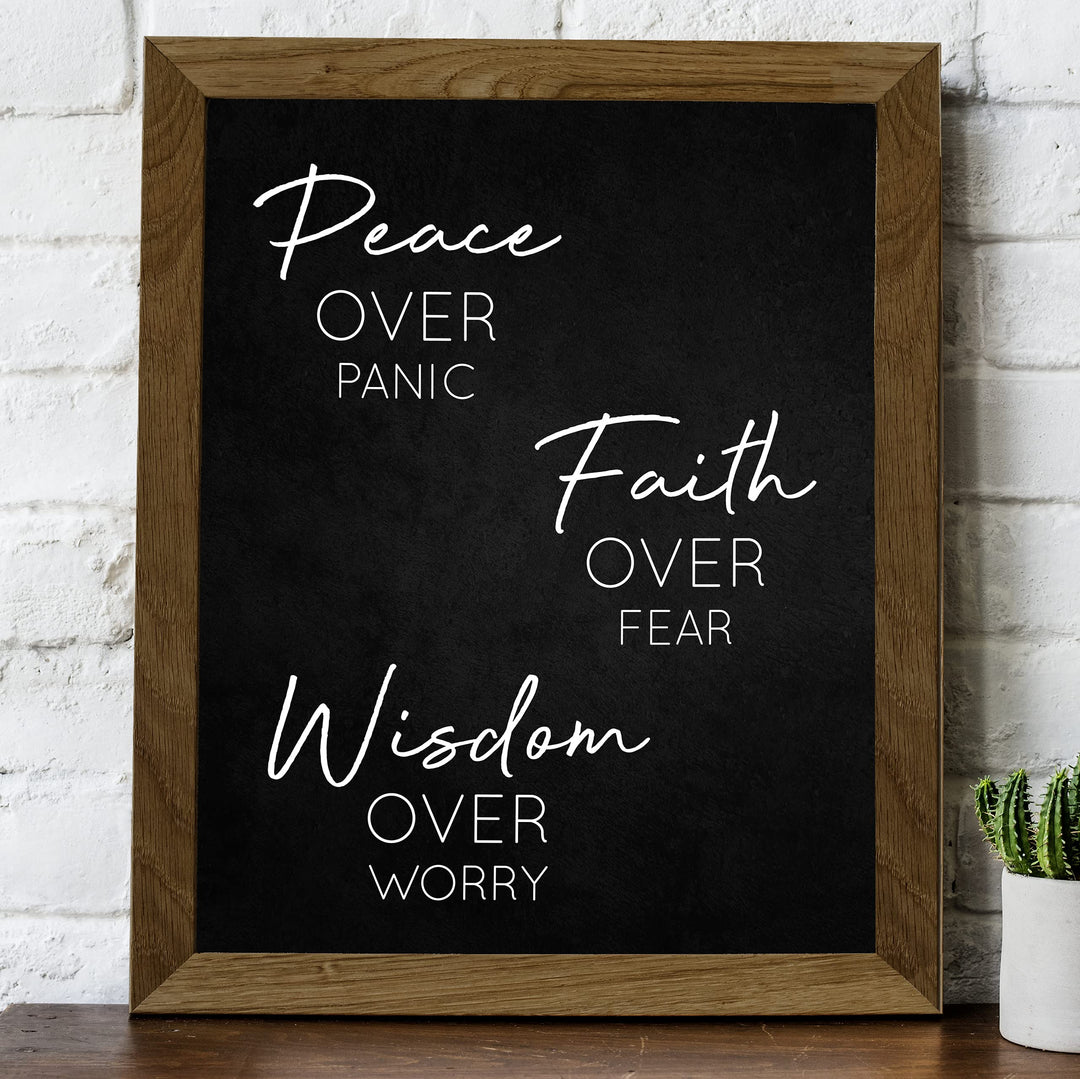 Peace Over Panic-Faith Over Fear-Christian Wall Art -8 x 10" Modern Spiritual Wall Print -Ready to Frame. Perfect Home-Office-Church-Religious Decor. Inspirational Reminder to Pray &amp; Have Faith!