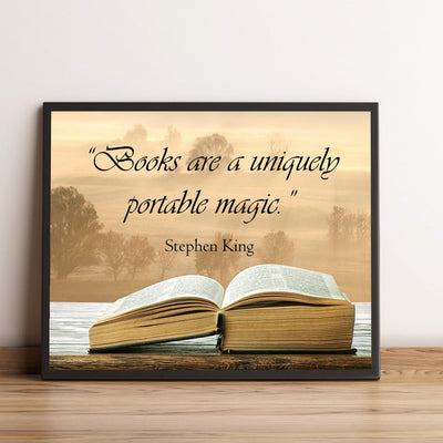 Stephen King Quotes Wall Art-"Books Are A Uniquely Portable Magic"- 10 x 8" Inspirational Typographic Print-Ready to Frame. Home-Office-School-Library Decor. Great Gift for Fans & All Book Lovers!