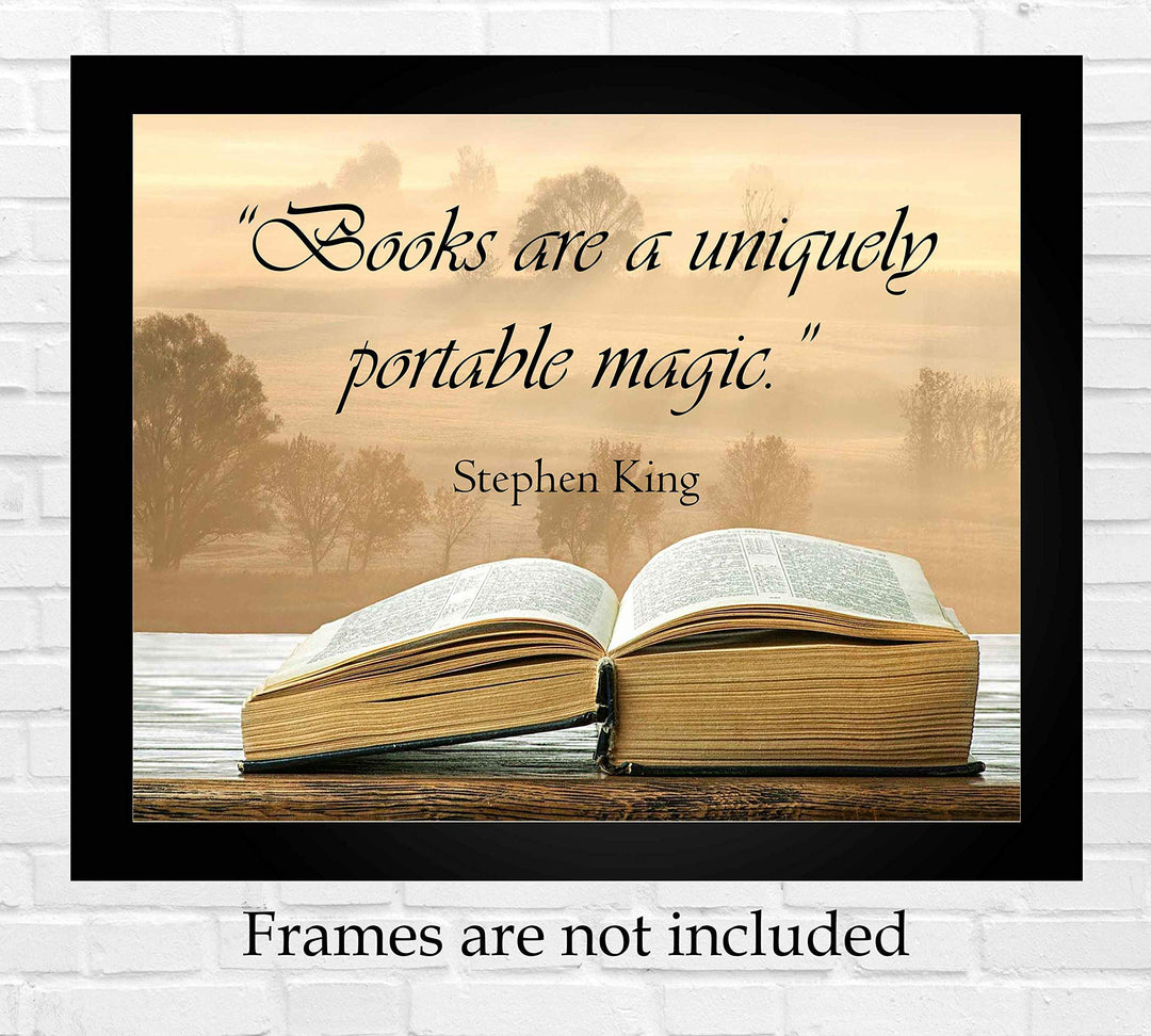 Stephen King Quotes Wall Art-"Books Are A Uniquely Portable Magic"- 10 x 8" Inspirational Typographic Print-Ready to Frame. Home-Office-School-Library Decor. Great Gift for Fans &amp; All Book Lovers!