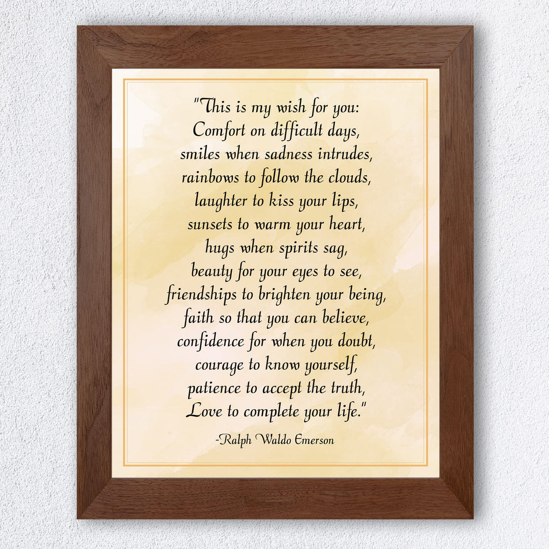 Ralph Waldo Emerson Quotes-"This Is My Wish For You"- 8 x 10" Poetic Wall Art. Inspirational Distressed Parchment Print -Ready to Frame. Home-Office-Study-School Decor. Great Gift for Poetry Fans!