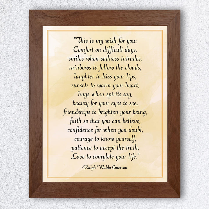 Ralph Waldo Emerson Quotes-"This Is My Wish For You"- 8 x 10" Poetic Wall Art. Inspirational Distressed Parchment Print -Ready to Frame. Home-Office-Study-School Decor. Great Gift for Poetry Fans!