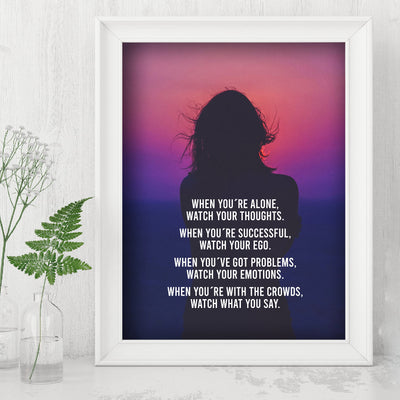 Watch Your Thoughts-Ego-Emotions-Inspirational Wall Art - 8 x 10" Typographic Sunset Print-Ready to Frame. Motivational Print for Home-Office-Studio-Dorm Decor. Great Reminders for Inspiration!