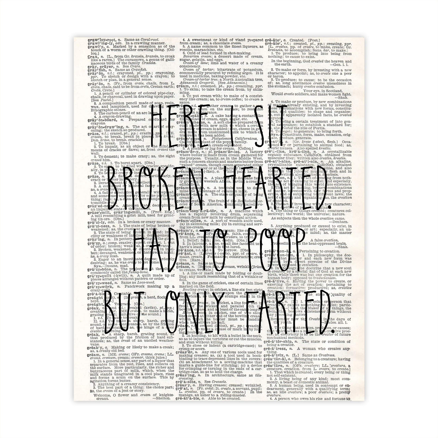 Funny Bathroom Wall Art-"Here I Sit Broken Hearted-Had to Poop-Only Farted"-8 x 10" Modern Newspaper Design Art Print-Ready to Frame. Humorous Decor for Home-Guest Bathroom. Great Housewarming Gift!
