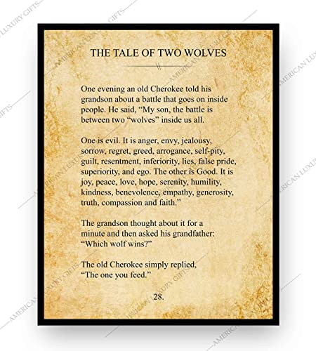 "The Tale of Two Wolves" Cherokee Indian Tale-Vintage Book Page Print -8 x 10"