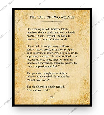 "The Tale of Two Wolves" Cherokee Indian Tale-Vintage Book Page Print -8 x 10"