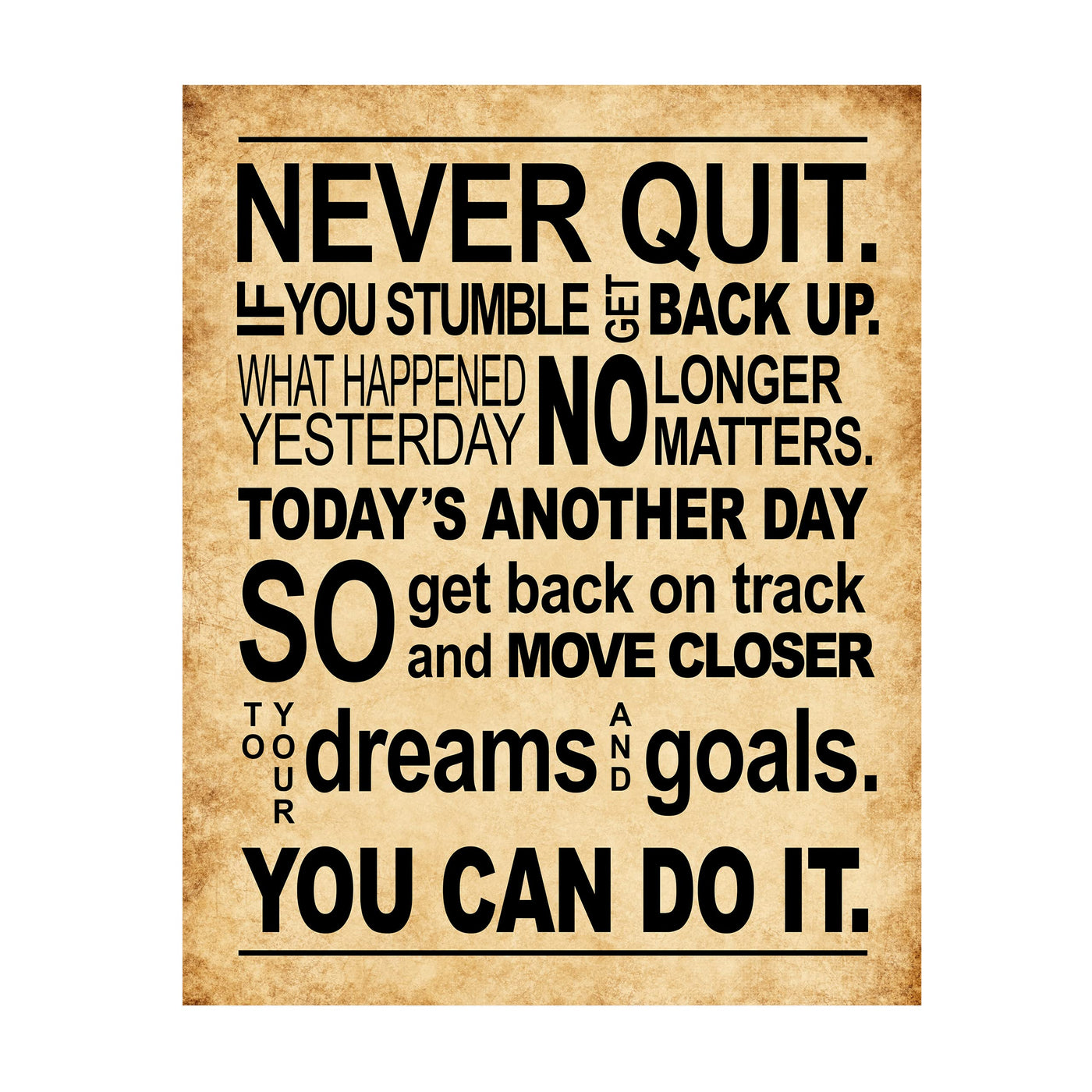 Never Quit-Get Back Up Motivational Quotes Wall Art Sign -11 x 14" Inspirational Exercise and Fitness Poster Print -Ready to Frame. Perfect Home-Gym-Weight Room Decor. Great Gift of Motivation!