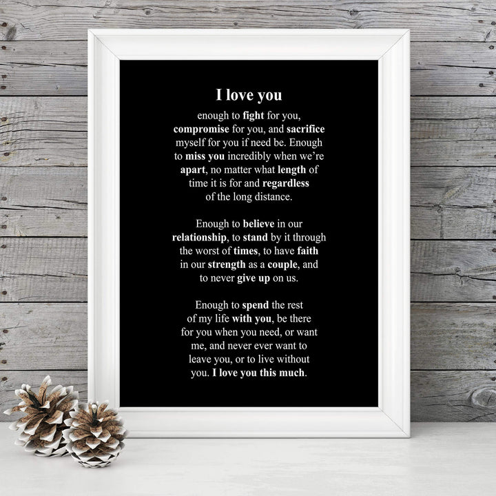 I Love You This Much Romantic Wall Art Print -8 x 10" Love Letter Wall Decor-Ready to Frame. Perfect Home-Bedroom Decor. Loving Keepsake for Spouse-Partner. Great Wedding-Anniversary Gift!