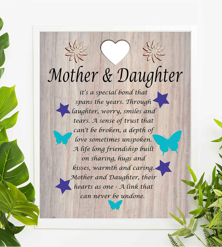 Mother &amp; Daughter-A Link That Can Never Be Undone Inspirational Poem Print. 8 x 10" Modern Poetic Wall Art Decor w/Distressed Wood Design-Ready to Frame. Inspiring Gift for Mothers &amp; Daughters!