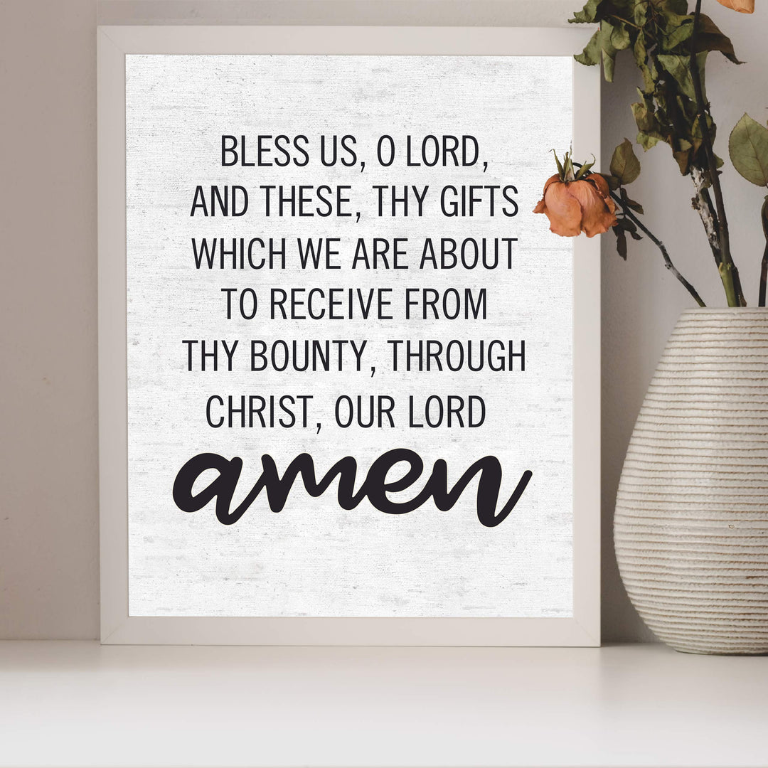 Bless Us, Oh Lord, And These, Thy Gifts Christian Prayer Wall Art -8x10" Rustic Typographic Poster Print-Ready to Frame. Inspirational Decor for Home-Office-Church. Perfect for Kitchen-Dining Room!