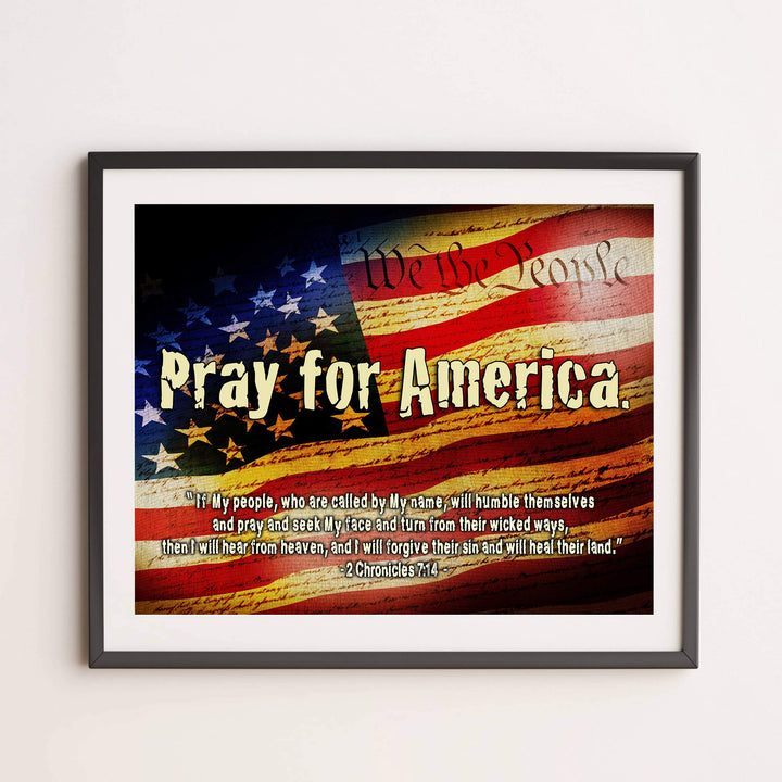 2 Chronicles 7:14-?If My People"-Bible Verse Wall Art -14 x 11" American Flag Scripture Print-Ready to Frame. Inspirational Home-Office-Church-Christian-Patriotic Decor. Reminder to Pray for America!
