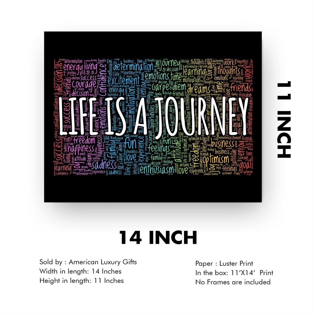 "Life Is A Journey" Inspirational Quotes Wall Decor -14 x 11" Motivational Word Art Print -Ready to Frame. Home-Office-Classroom-Work Decor. Encouraging Words for Motivation &amp; Inspiration!