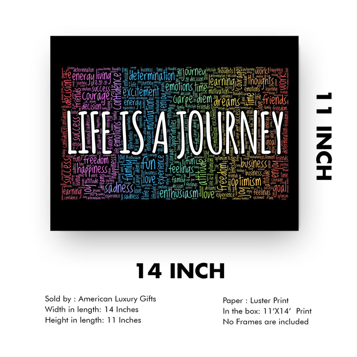 "Life Is A Journey" Inspirational Quotes Wall Decor -14 x 11" Motivational Word Art Print -Ready to Frame. Home-Office-Classroom-Work Decor. Encouraging Words for Motivation &amp; Inspiration!