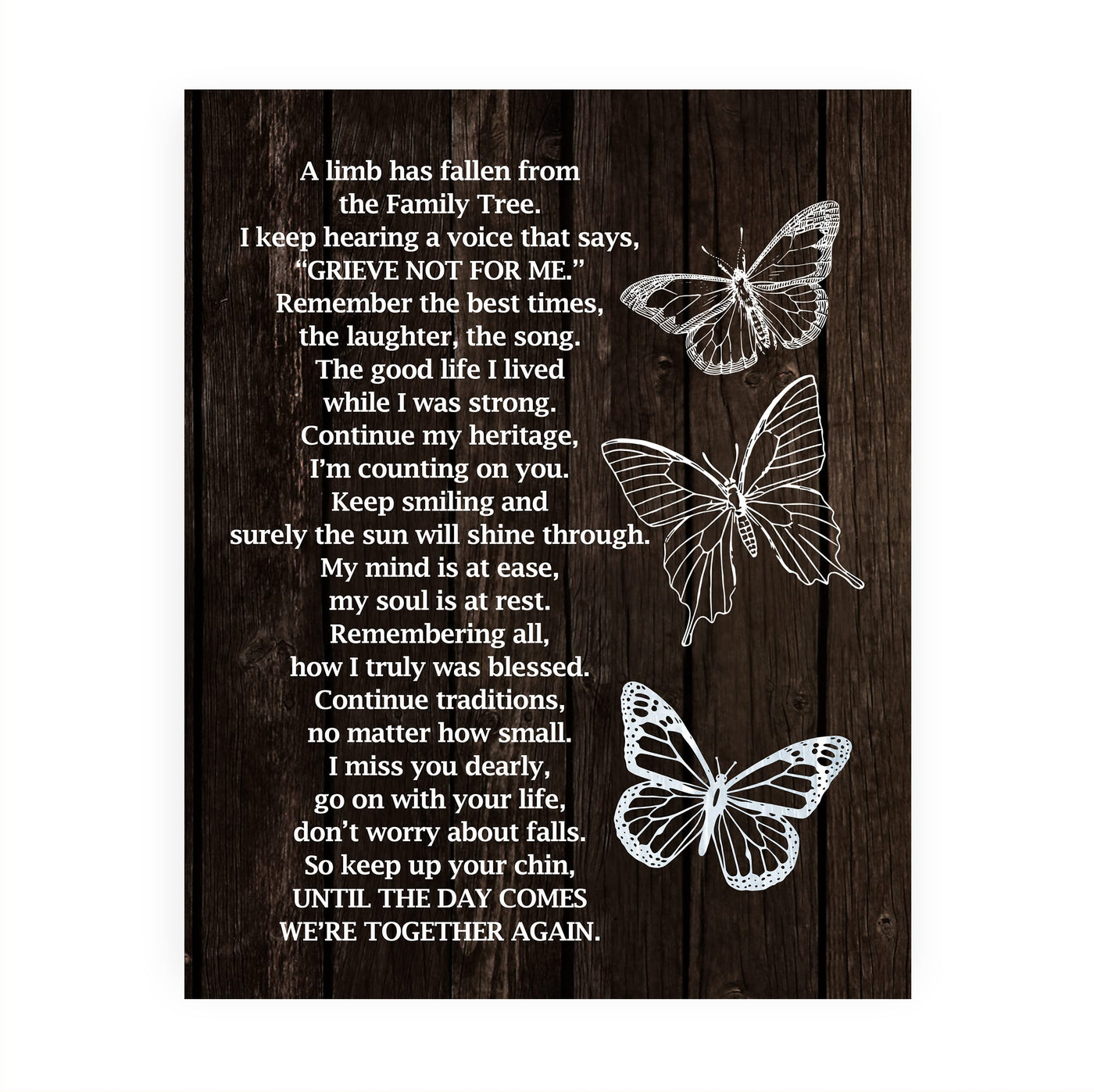 "A Limb Has Fallen From the Family Tree" Inspirational Memorial Wall Art -8 x10" Loving Sympathy Butterfly Print -Ready to Frame. Home-Office-Spiritual-Christian Decor. Gift of Remembrance!