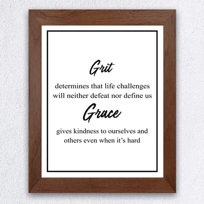 Grit-Life Challenges Neither Defeat Nor Define Us Motivational Quotes Wall Art -8 x 10" Modern Christian Poster Print-Ready to Frame. Positive Home-Office-Church-School Decor. Great Advice!