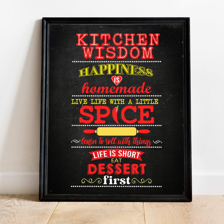 Kitchen Wisdom Funny Kitchen Sign -11 x 14" Rustic Farmhouse Wall Art Print-Ready to Frame. Typographic Design. Humorous Home-Kitchen-Dining Room Decor. Fun, Inspirational Life Lessons. Great Gift!