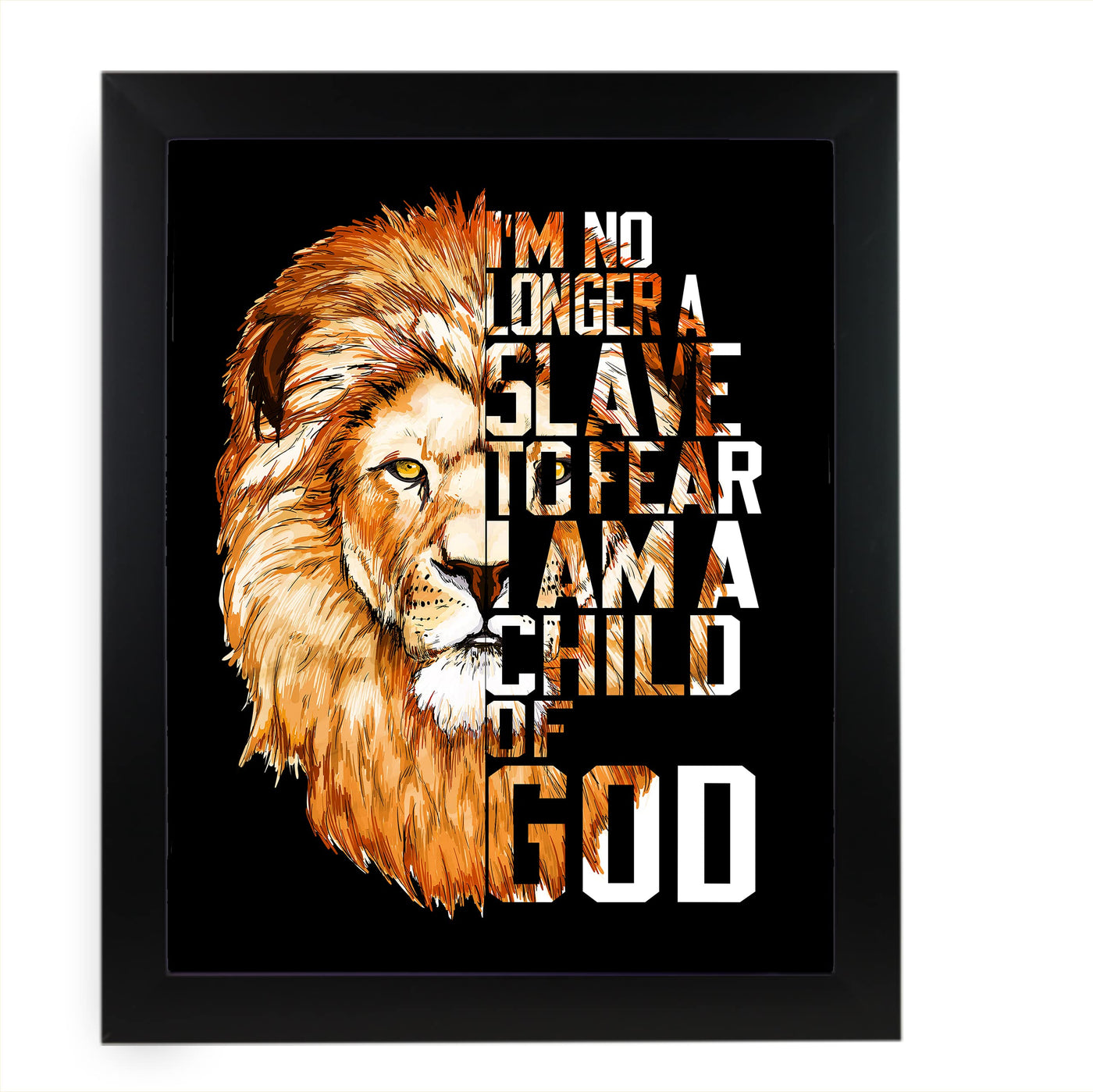 No Longer A Slave to Fear-I Am A Child of God Christian Song Lyric Wall Art -11x14" Lion Worship Music Print -Ready to Frame. Inspirational Home-Office-Church Decor. Great Religious Gift of Praise!