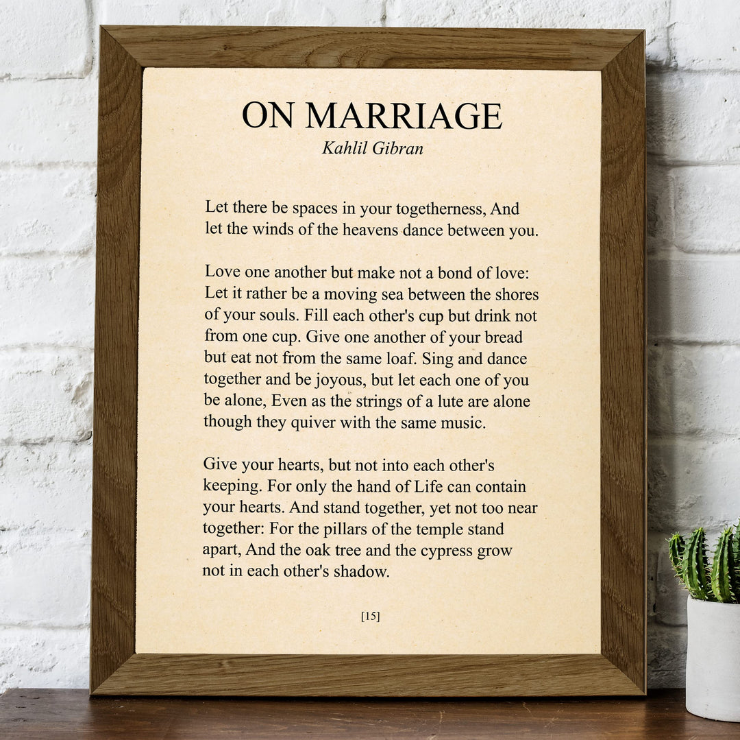 On Marriage-Kahlil Gibran Wedding Poem Wall Art -8 x 10"-Inspirational Poetic Print -Ready to Frame. Perfect Home-Office-Wedding Table-Anniversary Decor. Loving Keepsake Gift for Husband &amp; Wife!