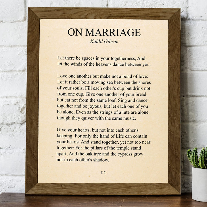 On Marriage-Kahlil Gibran Wedding Poem Wall Art -8 x 10"-Inspirational Poetic Print -Ready to Frame. Perfect Home-Office-Wedding Table-Anniversary Decor. Loving Keepsake Gift for Husband &amp; Wife!