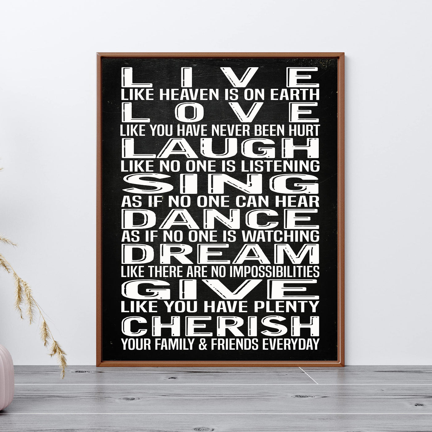 Live Laugh Love Sing-Happy Life Rules Sign -11 x 14" Typographic Farmhouse Wall Art Print-Ready to Frame. Rustic Home-Office-Studio-School-Dorm Decor. Great Positive Advice! Printed on Photo Paper.