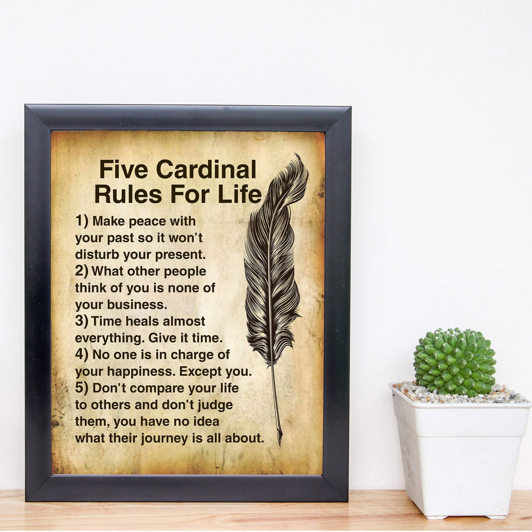 Five Cardinal Rules For Life-Inspirational Wall Art -8 x 10" Distressed Parchment Print-Ready to Frame. Motivational Decor For Home-Office-School. Great Reminders To Find Happiness &amp; Inspiration!