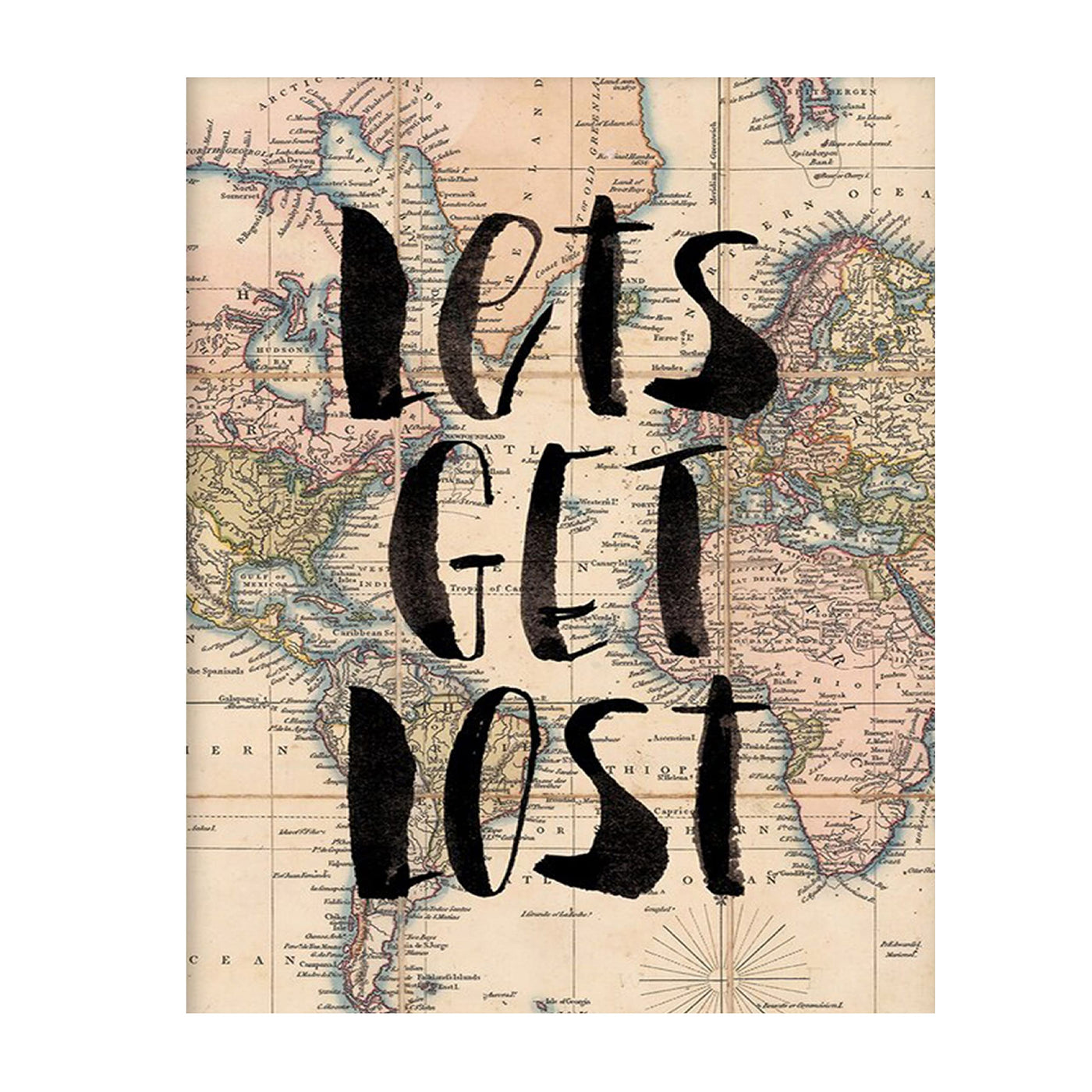 Let's Get Lost- Quotes-Map Print- 8 x 10" Wall Art Print-Ready To Frame. Inspirational Home-Office-School-Library Decor. Perfect Funny Gift for Travelers & Companions with Travel Bug. Road Trip!