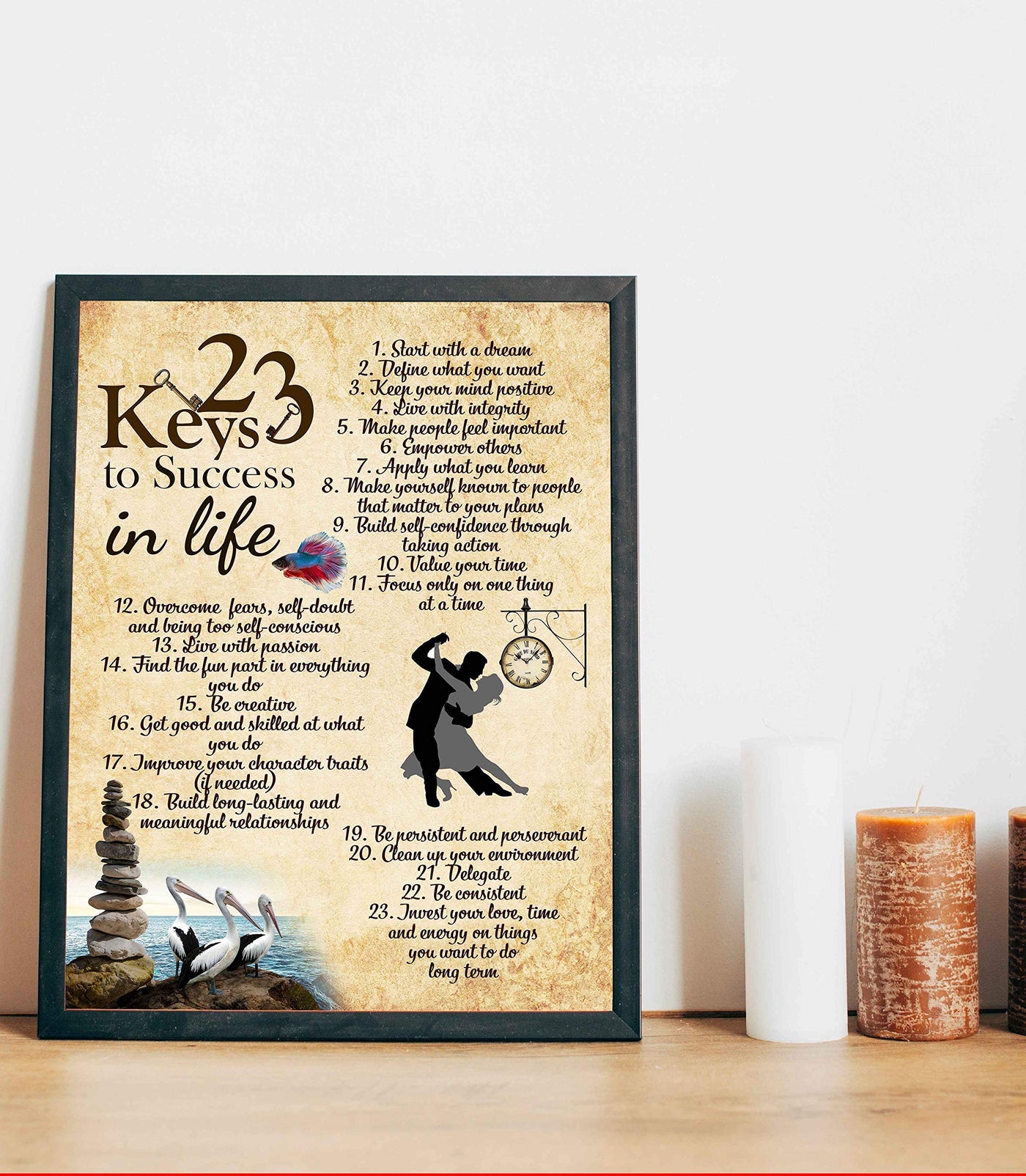 23 Keys to Success in Life Motivational Wall Art Sign -11 x 14" Inspirational Poster Print-Ready to Frame. Home-Office-School-Dorm Decor. Perfect for Classrooms! Great Successful Tips for All!