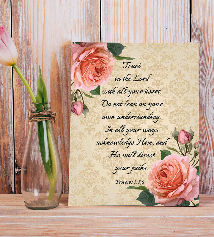 Proverbs 3:5-6-?Trust in the Lord With All Your Heart? Bible Verse Wall Art-8x10" Floral Typographic Scripture Print-Ready to Frame. Home-Office-Church D?cor. Great Christian Gift. Have Faith in Him!